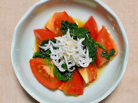 しらす干しとモロヘイヤとトマトの冷菜